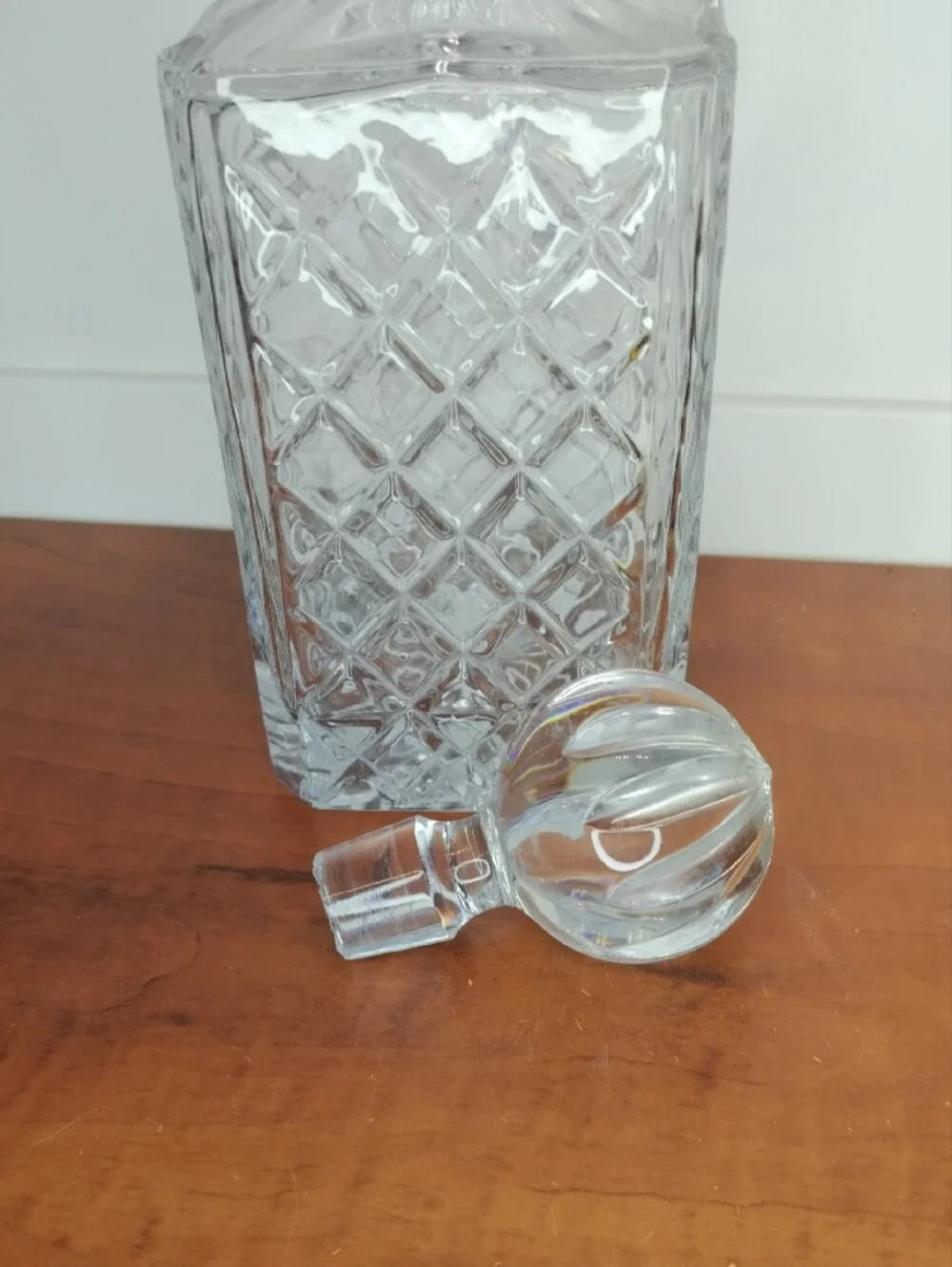 Vintage Glass Cut-Pattern Square Decanter with Stopper - 10x3